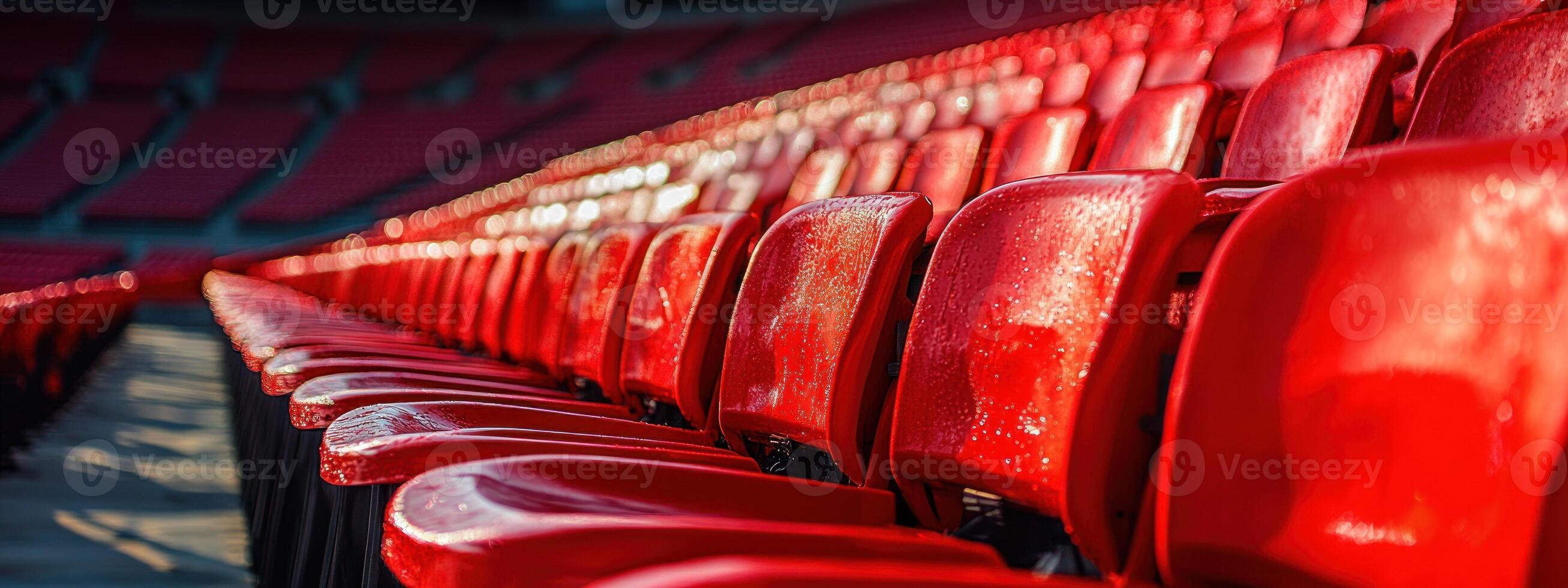 Vibrant Red Stadium Seats in Empty Arena. photo