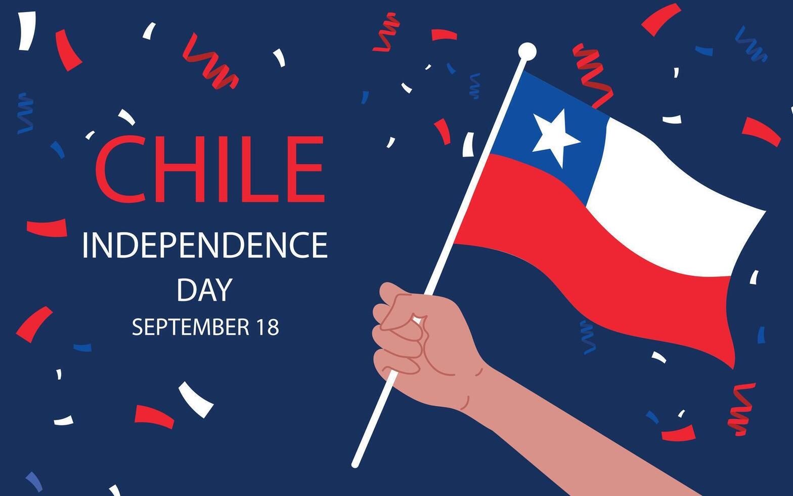 Chile Independence Day. September 18. Happy national holiday Fiestas Patrias. A hand holds a Chile flag. Poster, card, banner, template, background. vector