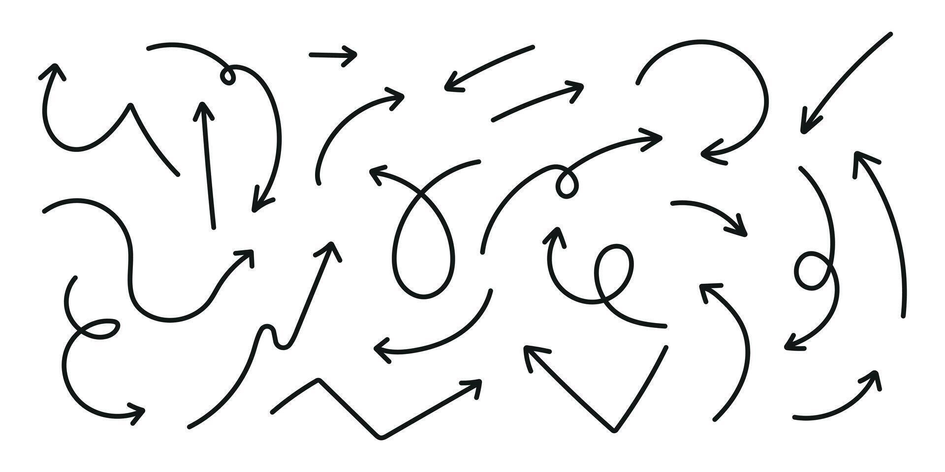 Set of hand drawn arrows doodle on white background. Doddle arrow set. vector