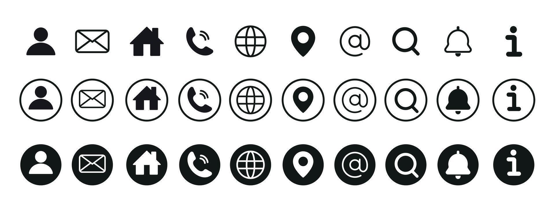 Contact us icon. Web icons set, home, call, email, address, globe, chat, message, location, at, mail, envelope, telephone, information, support, search, website, icon. vector