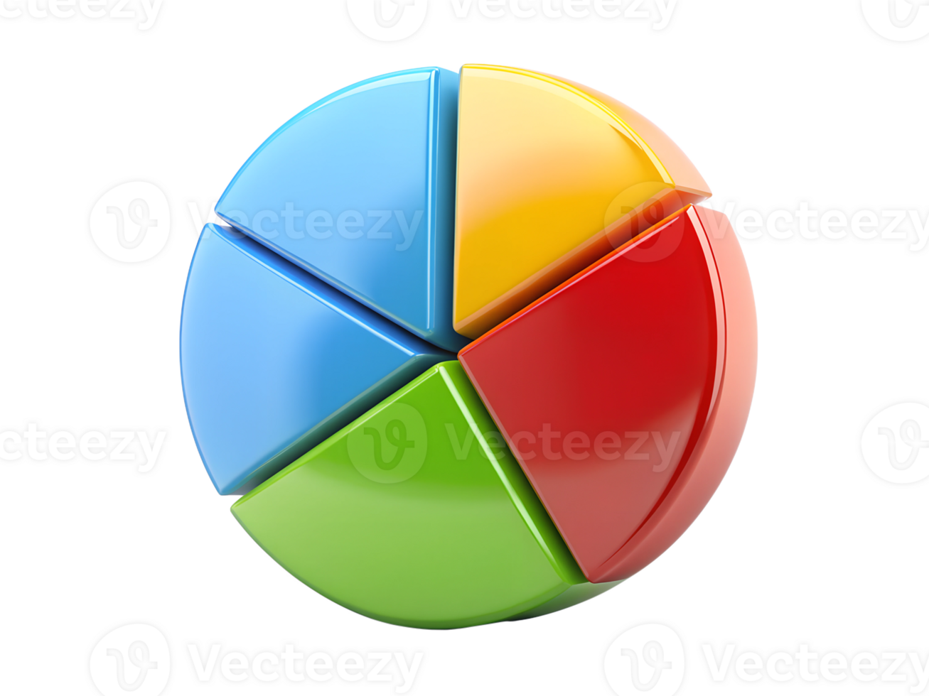 3D pie chart with colorful segments, isolated on transparent background png