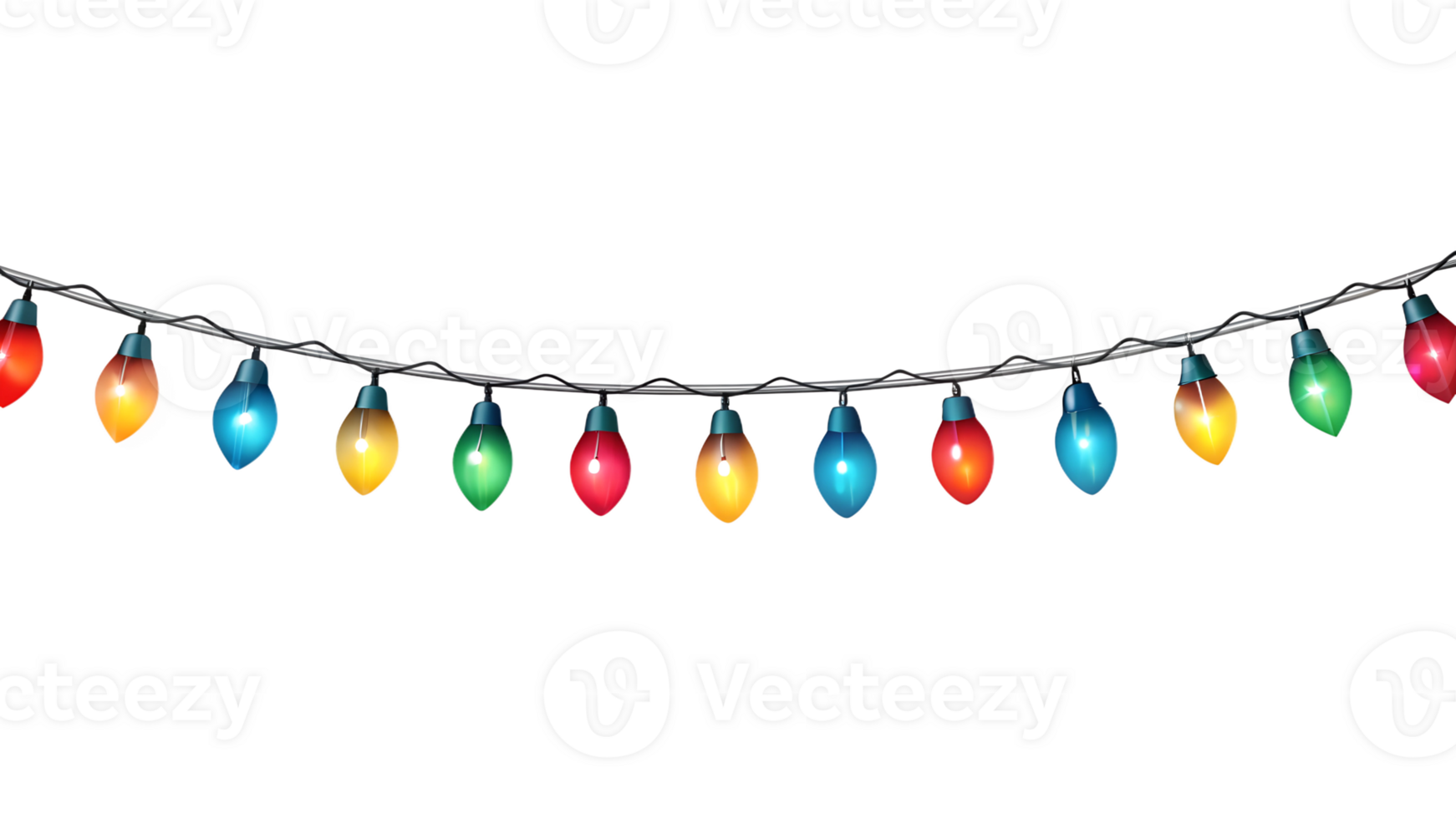 Single string of colorful christmas lights, transparent png