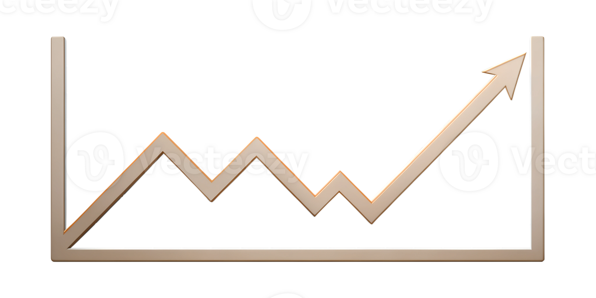 Gold line chart showing rising trend, isolated on transparent background png