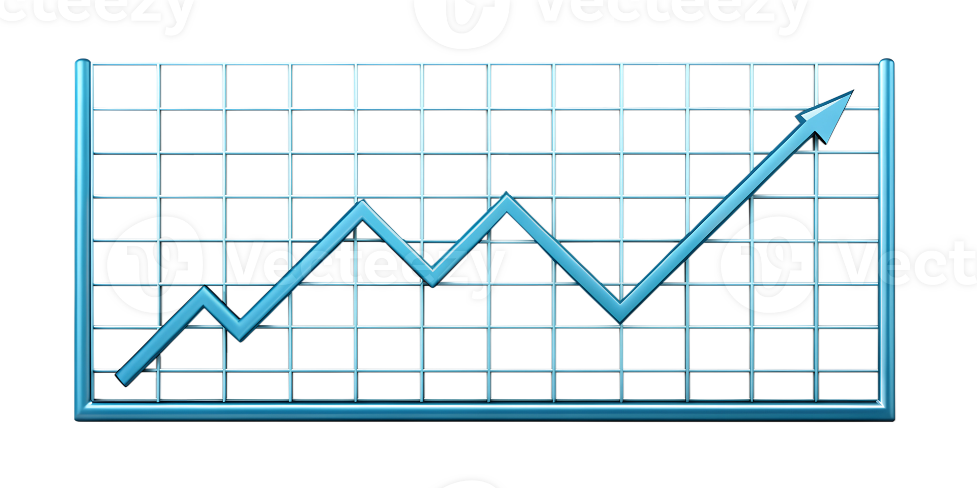 Blue line chart with grid and upward trend, isolated on transparent background png