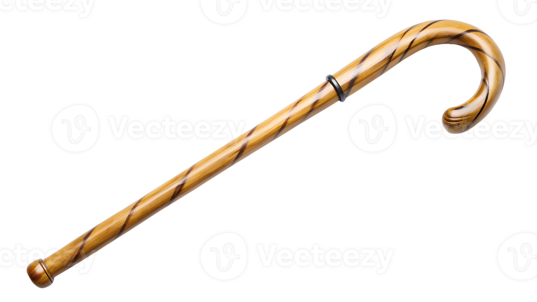 wooden cane with curved handle isolated transparent png