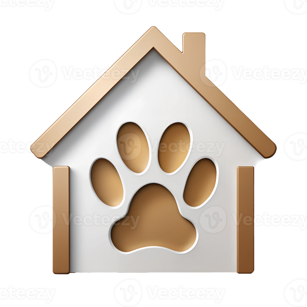Bronze pet house icon with paw print, isolated on transparent background png