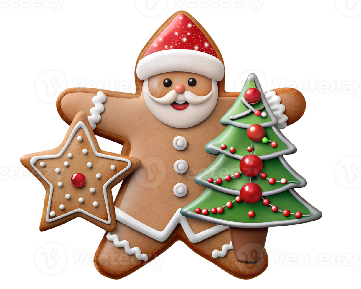 Festive gingerbread Santa cookie with Christmas tree, transparent png