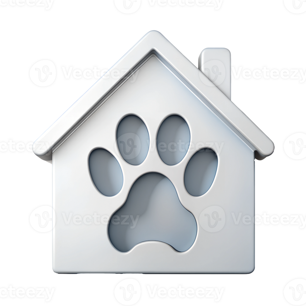 Metallic pet house icon with paw print, isolated on transparent background png