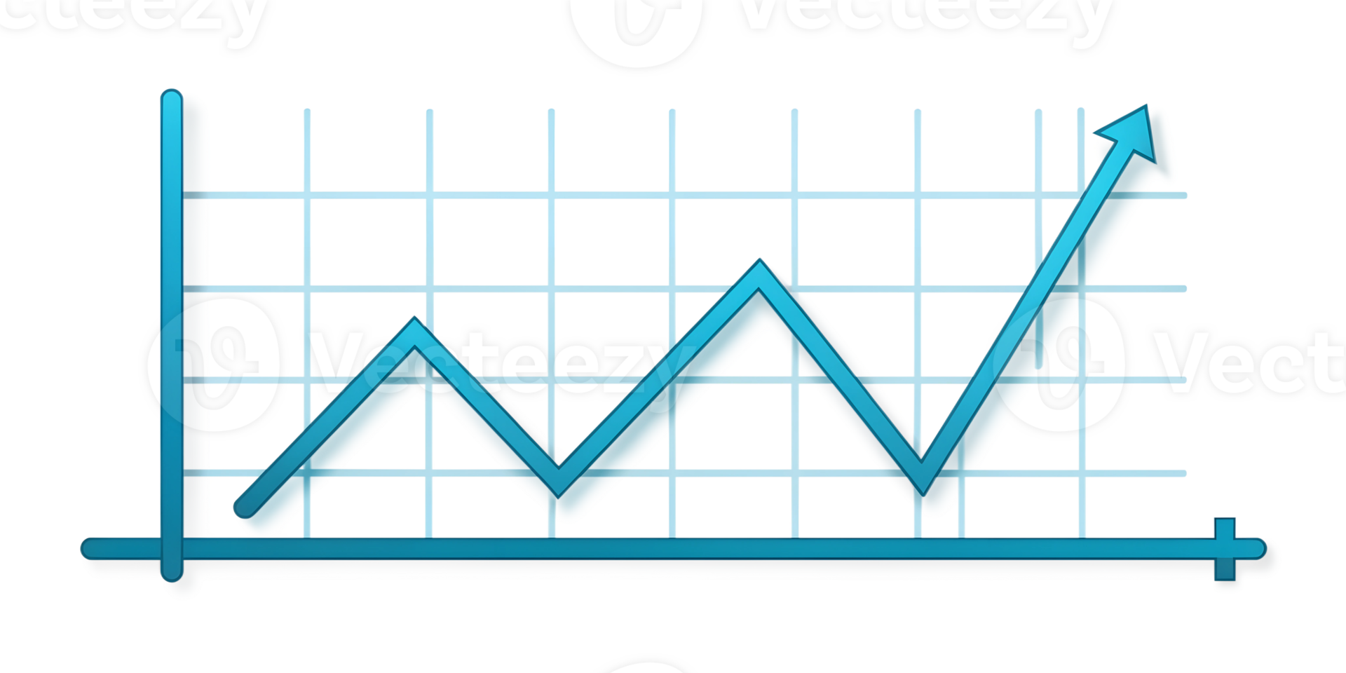 Blue grid line chart showing rising data, isolated on transparent background png