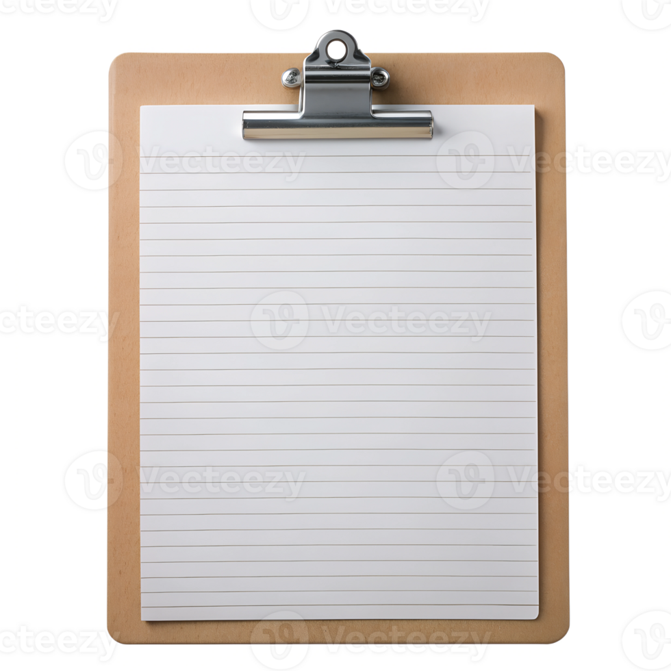 Clipboard with lined paper, cut out transparent png