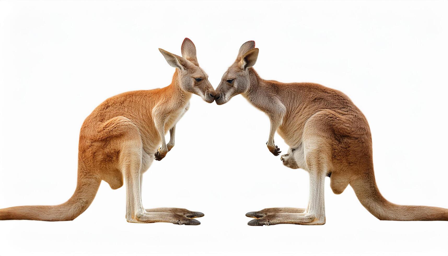 Two kangaroos facing each other isolated on white background. photo