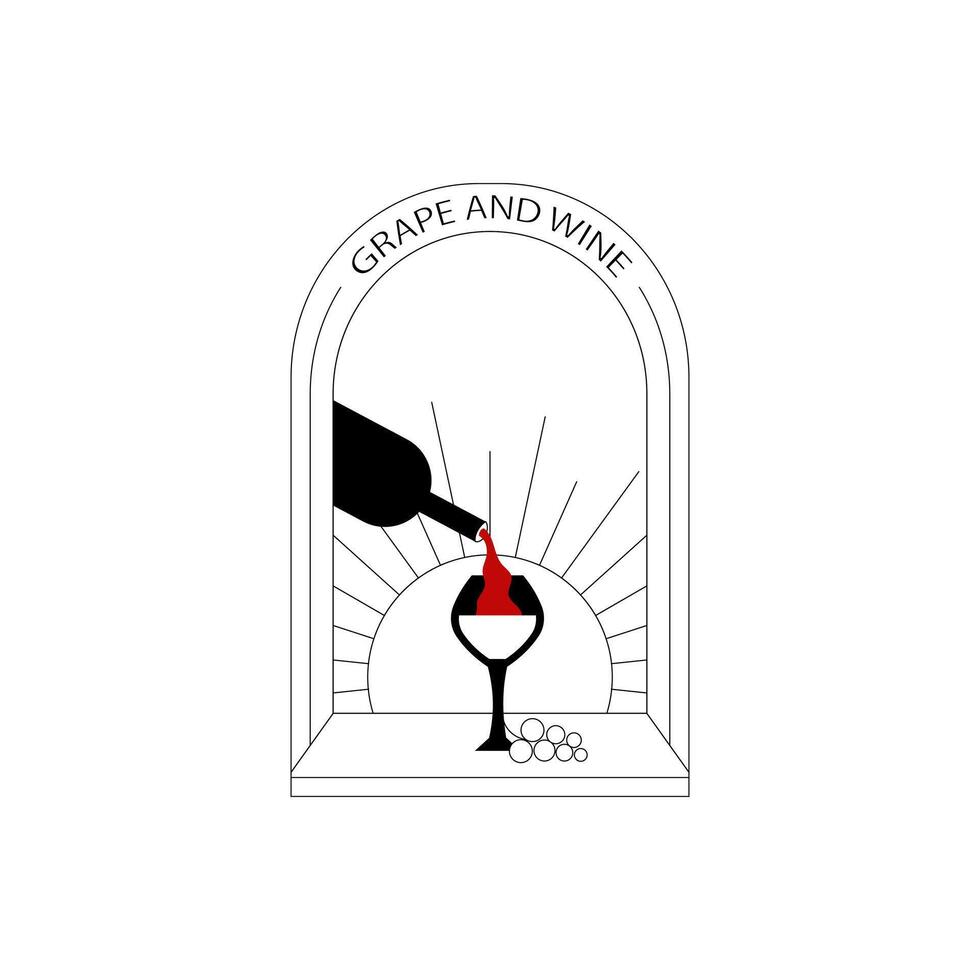 Grape and wine. Line art logo. Minimalistic illustration vector