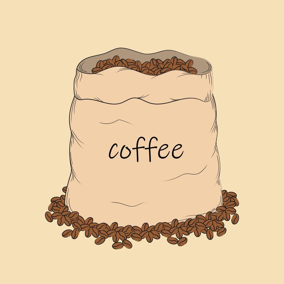 Coffee beans bag sack. Vintage retro illustration vector
