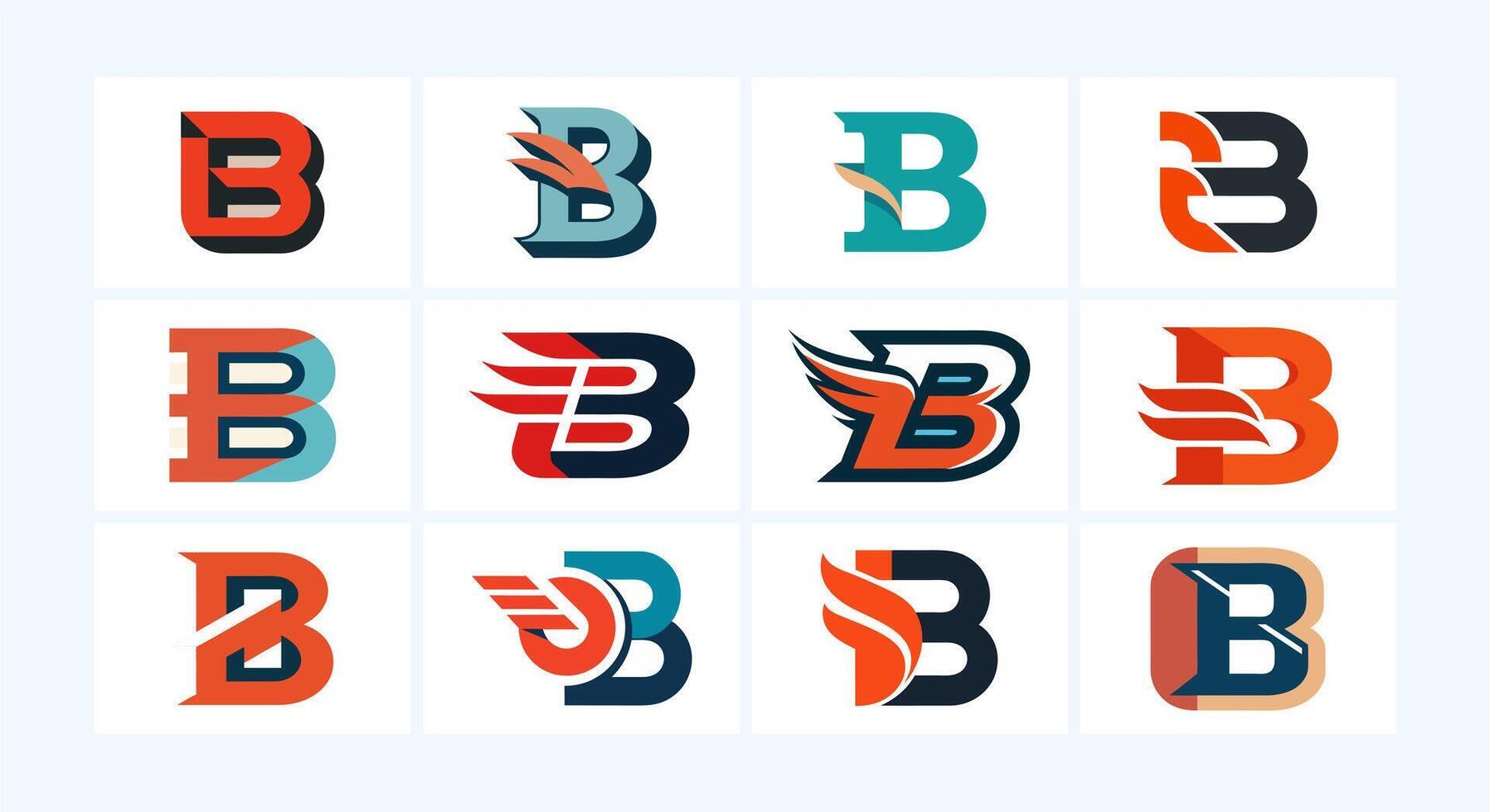 many variants of capital letter B logo with letter b vector
