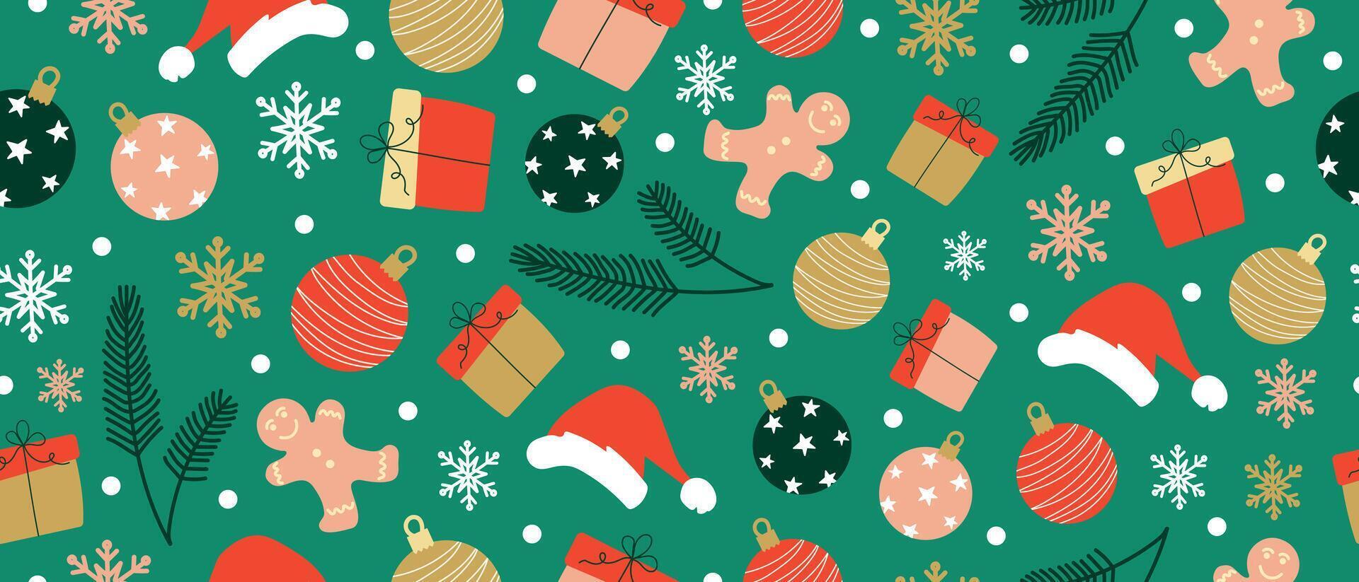 New Year or Christmas seamless pattern on green background. vector