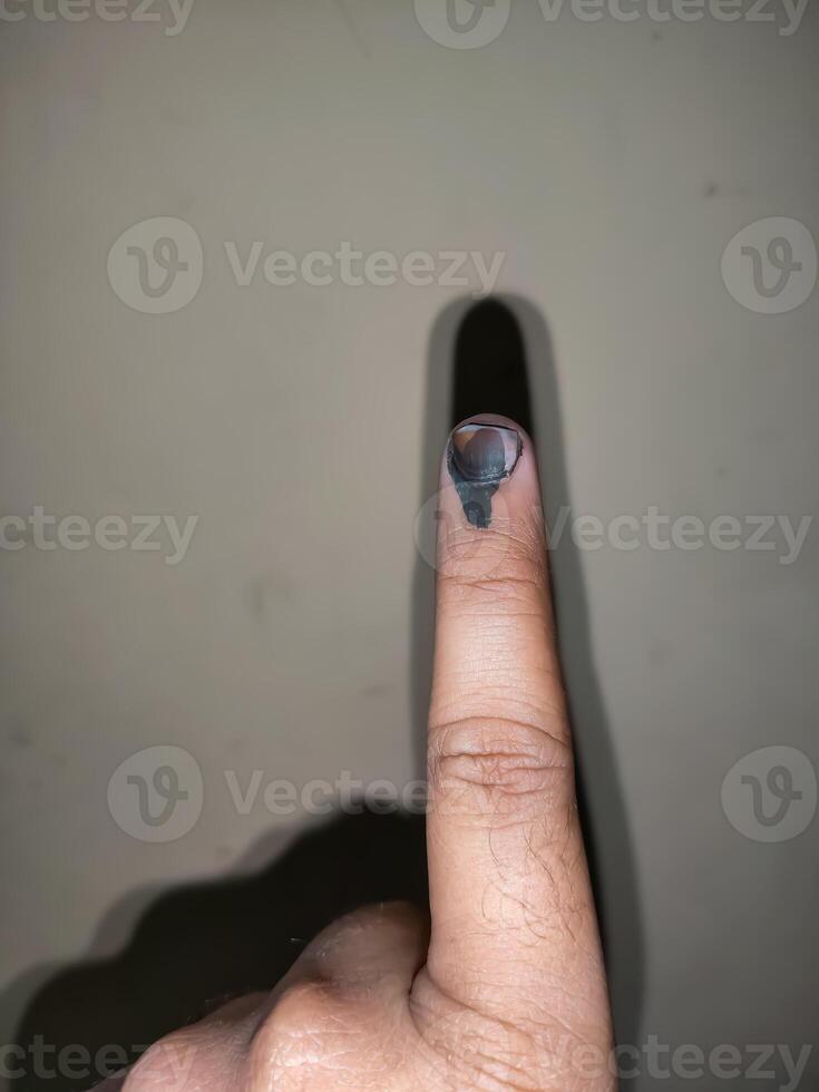 Young voter showing her ink-marked fingers after casting votes near polling booth of east Delhi, India for general Lok Sabha Elections 2024 photo
