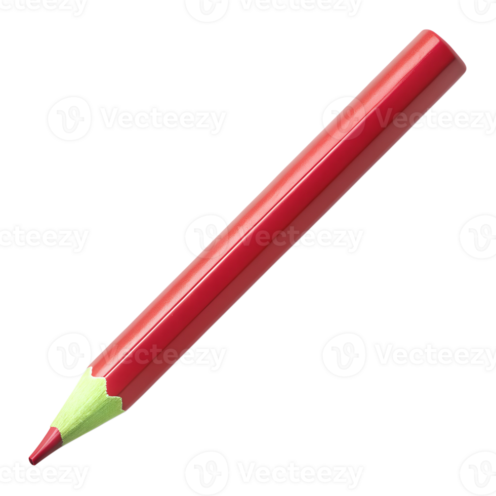 Red colored pencil with sharpened tip, cut out transparent png
