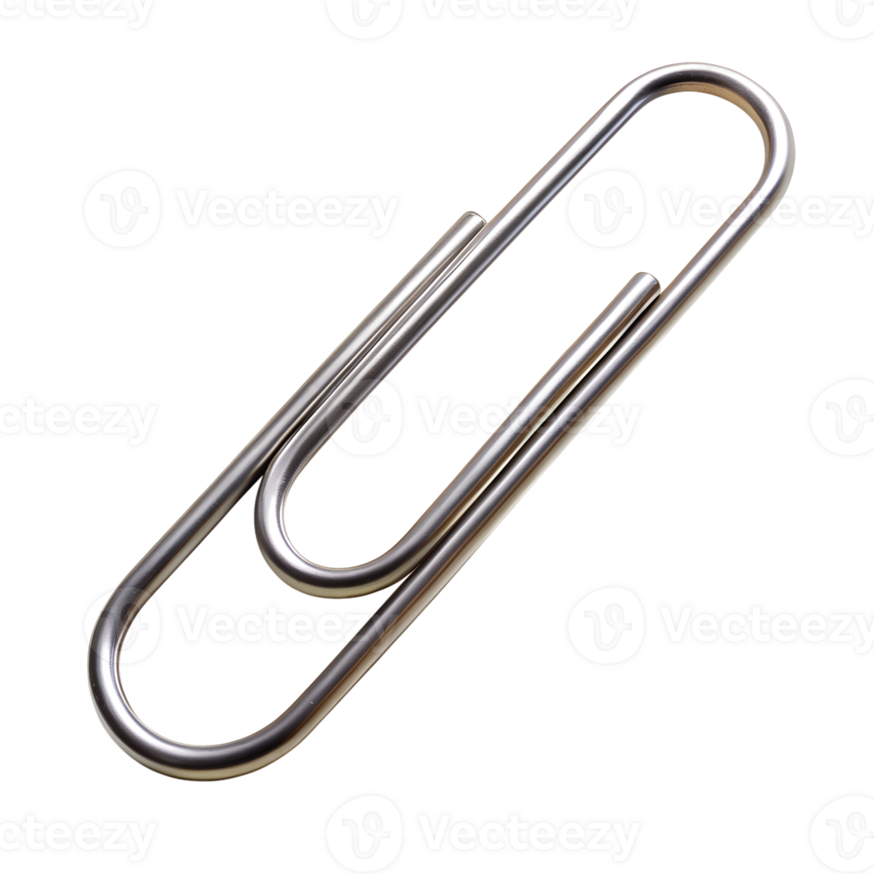 Silver paperclip, cut out transparent png