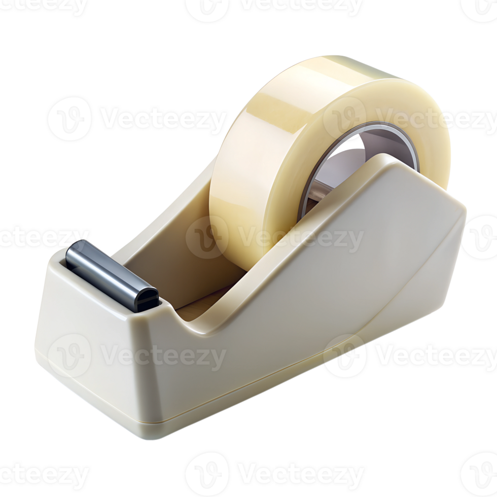 Modern beige tape dispenser with tape roll, cut out transparent png