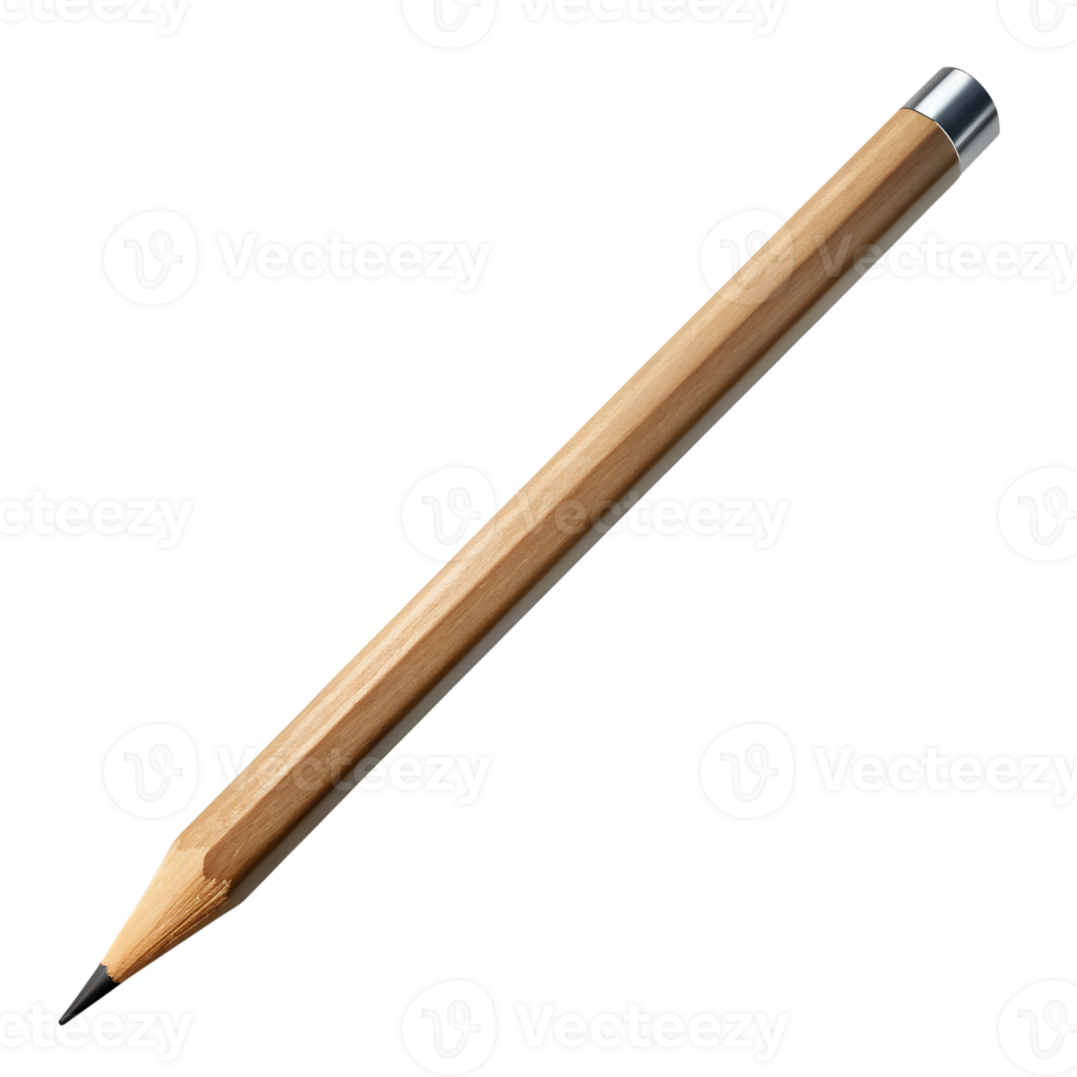 Wooden pencil with metallic end cap, cut out transparent png