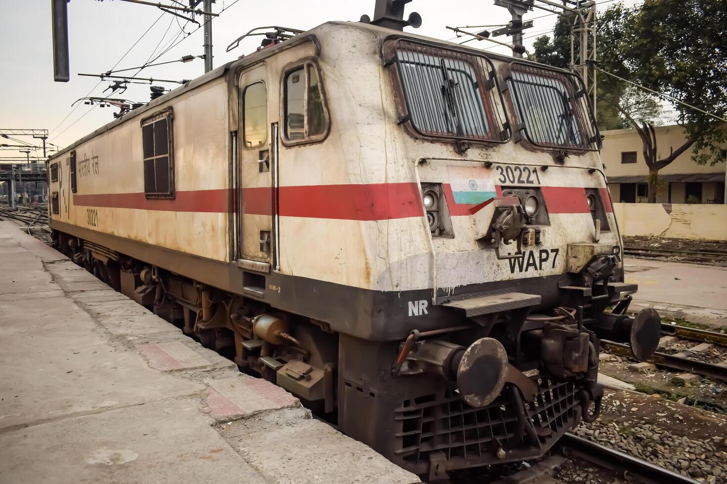 Amritsar, India, June 03 2024 - Indian train electric locomotive engine at Amritsar railway station during the day time, Amritsar Shatabdi train electrical locomotive engine photo