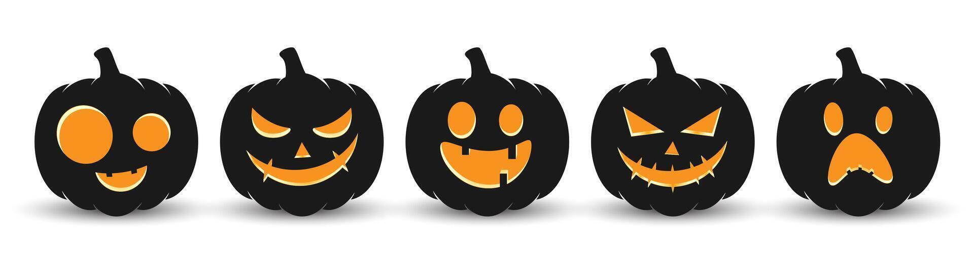 Set pumpkin on white background. The main symbol of the Happy Halloween holiday. Horizontal banner. Orange pumpkin with smile for your design for the holiday Halloween. vector
