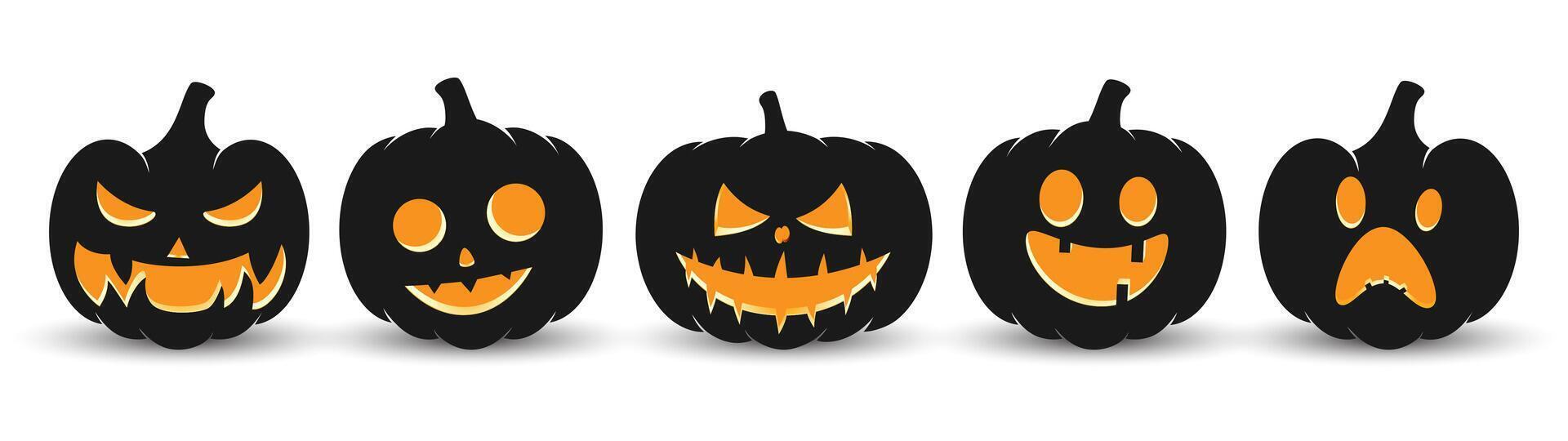 Set pumpkin on white background. The main symbol of the Happy Halloween holiday. Horizontal banner. Orange pumpkin with smile for your design for the holiday Halloween. vector