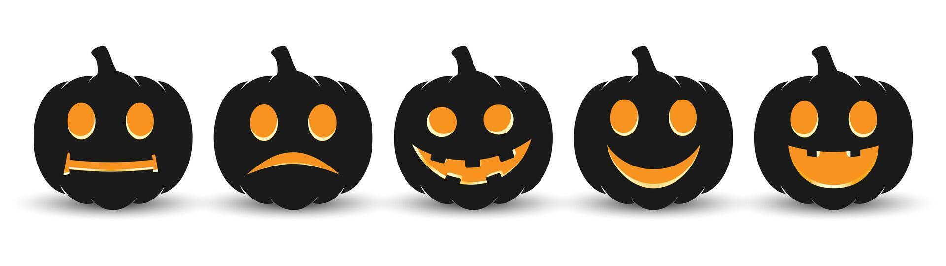 Set pumpkin on white background. The main symbol of the Happy Halloween holiday. Horizontal banner. Orange pumpkin with smile for your design for the holiday Halloween. vector