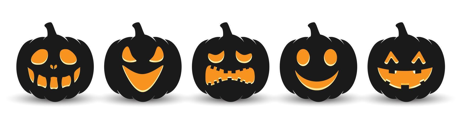 Set pumpkin on white background. The main symbol of the Happy Halloween holiday. Horizontal banner. Orange pumpkin with smile for your design for the holiday Halloween. vector
