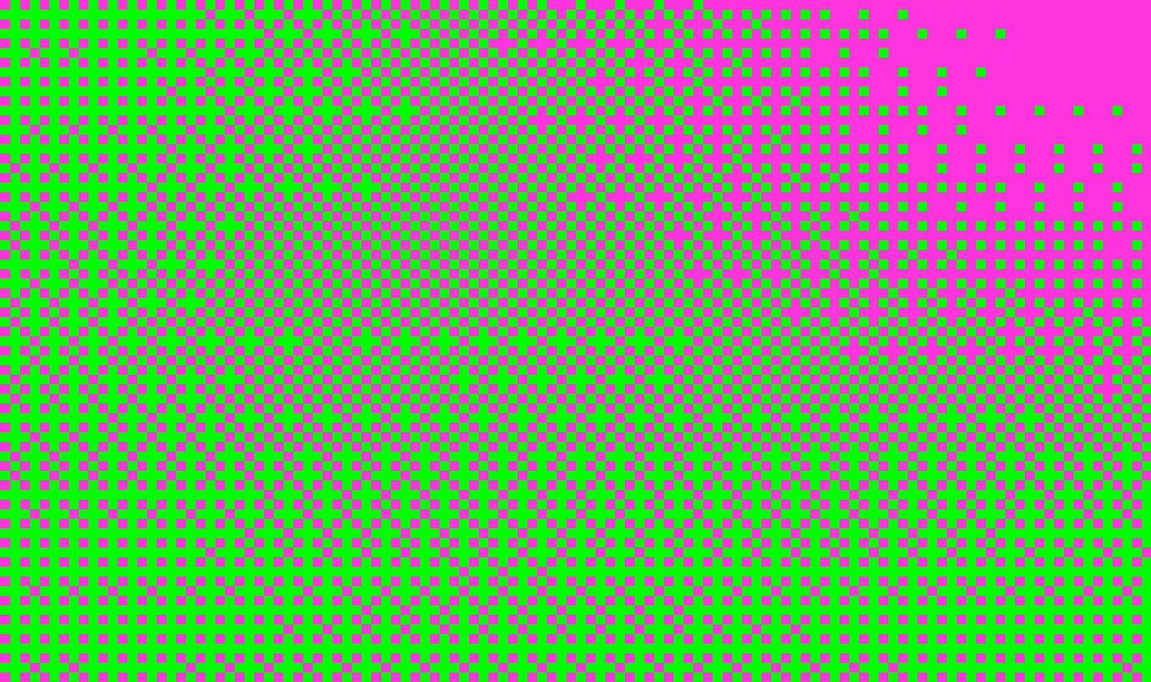 Pixelated bitmap gradient texture. Neon Green and pink dither pattern background. Abstract glitchy pattern. 8 bit game screen wallpaper. Wide pixel art retro illustration. backdrop vector