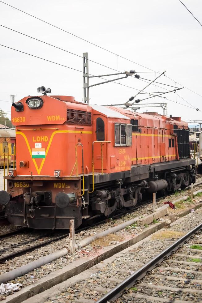 Amritsar, India, June 03 2024 - Indian train electric locomotive engine at Amritsar railway station during the day time, Amritsar Shatabdi train electrical locomotive engine photo