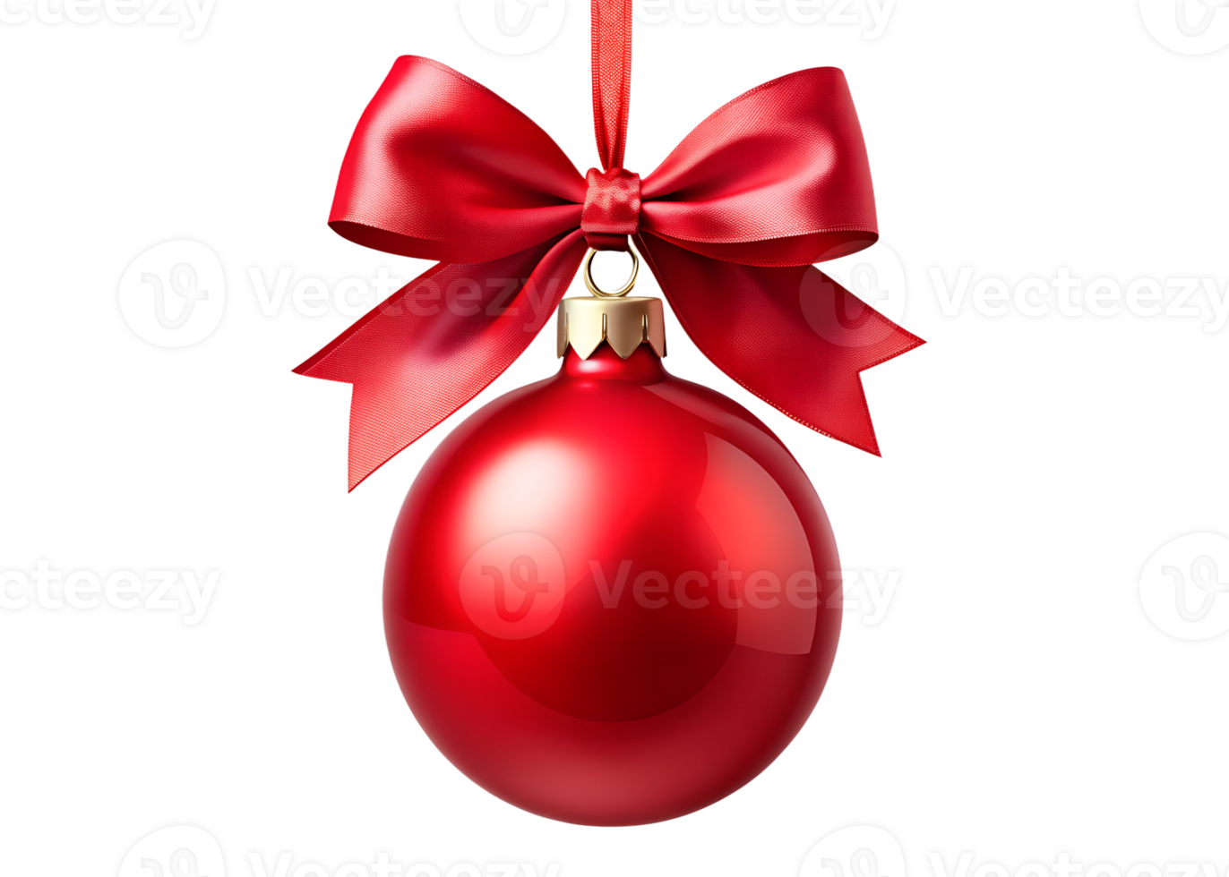 Glossy red Christmas ball with bow, transparent png