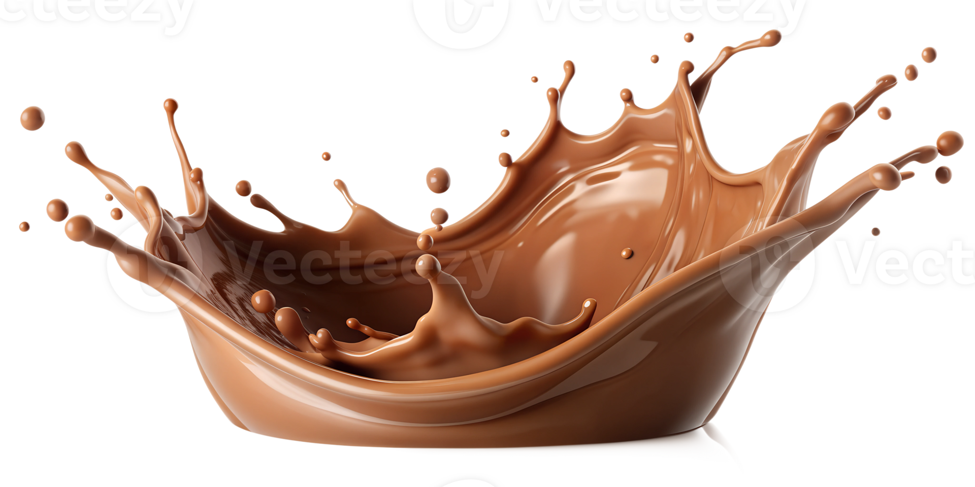 Rich chocolate milk splash with dynamic motion, transparent background png