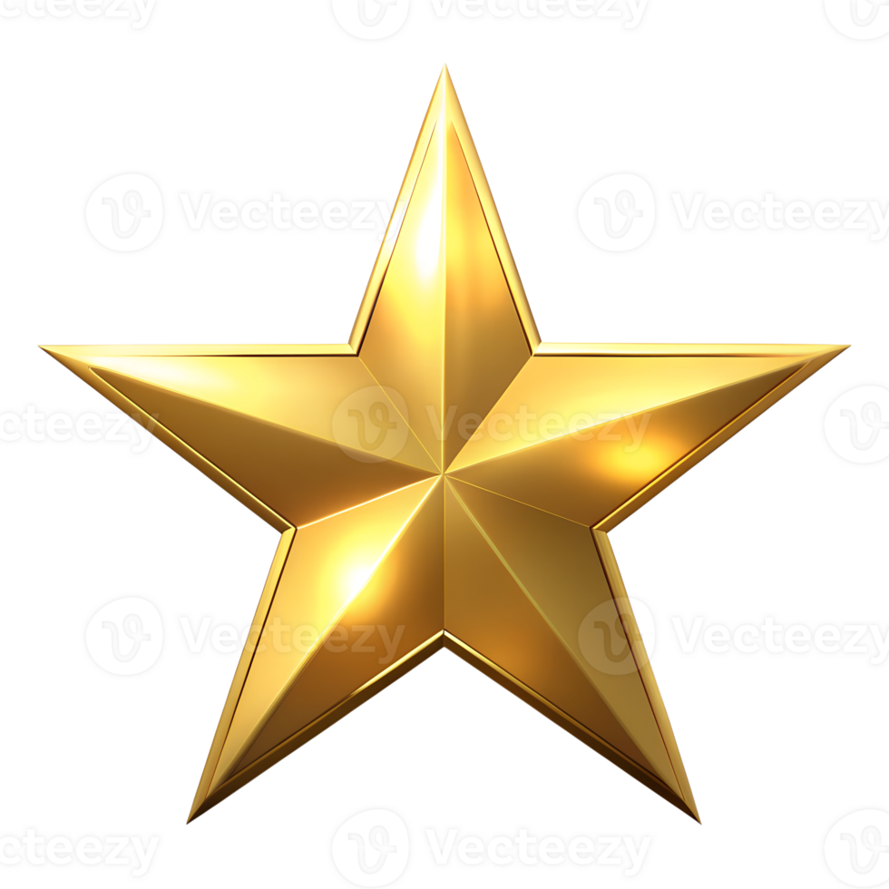 Glossy gold star icon with sharp edges, transparent png