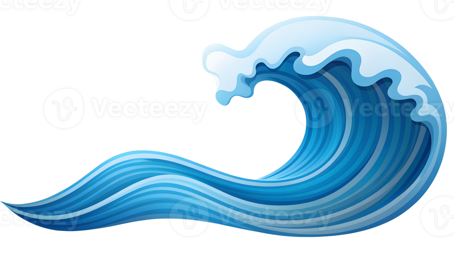 Abstract ocean wave with blue tones and white crest, transparent background png