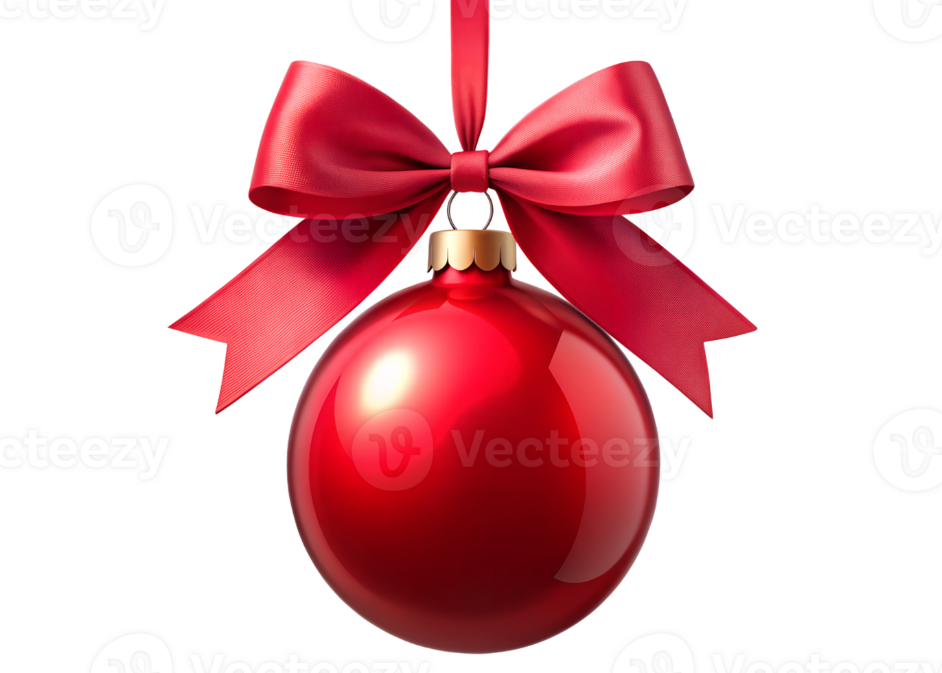 Red Christmas ball ornament with ribbon, transparent png