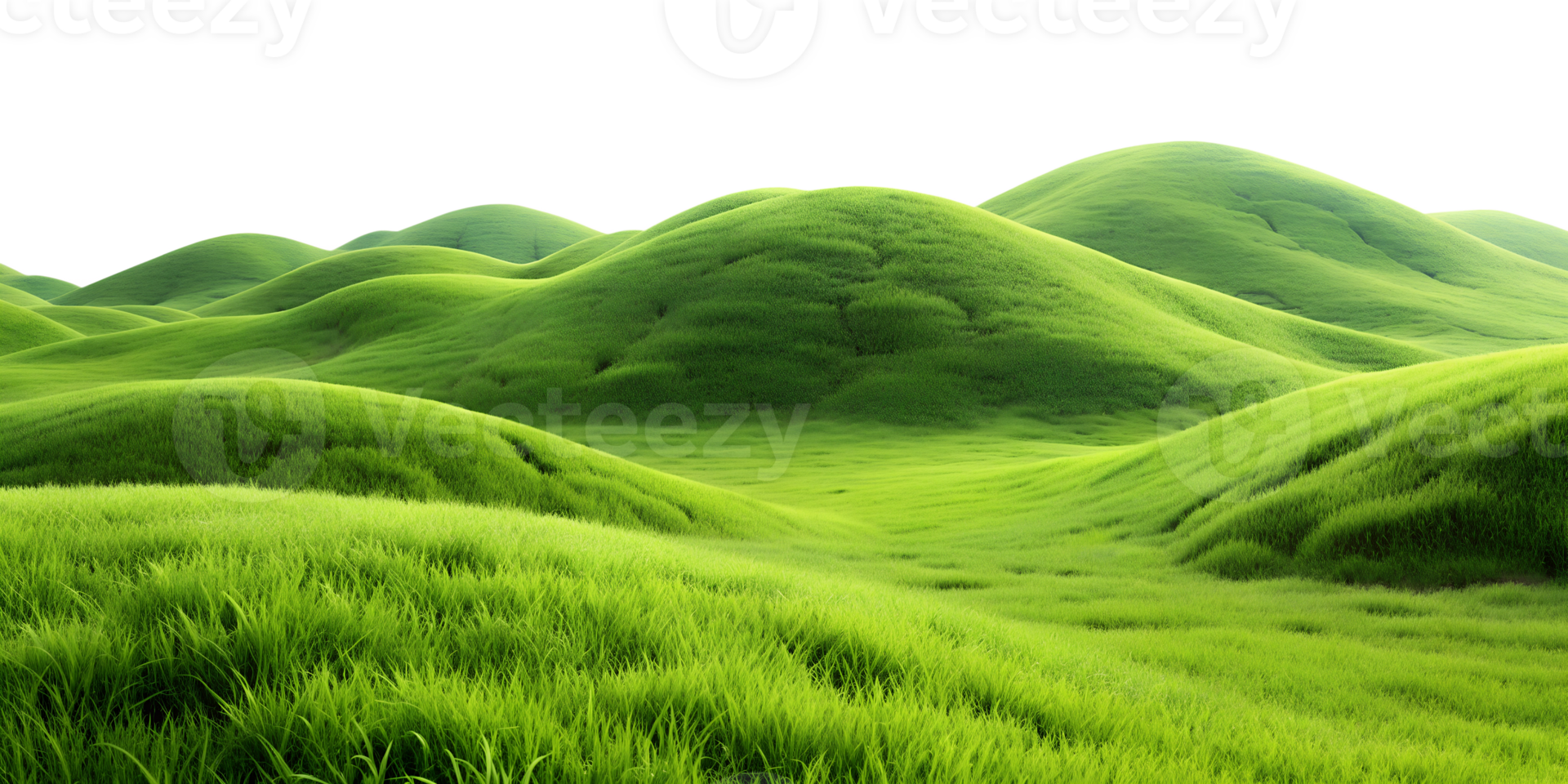 Green rolling hills in natural landscape, isolated against transparent background png