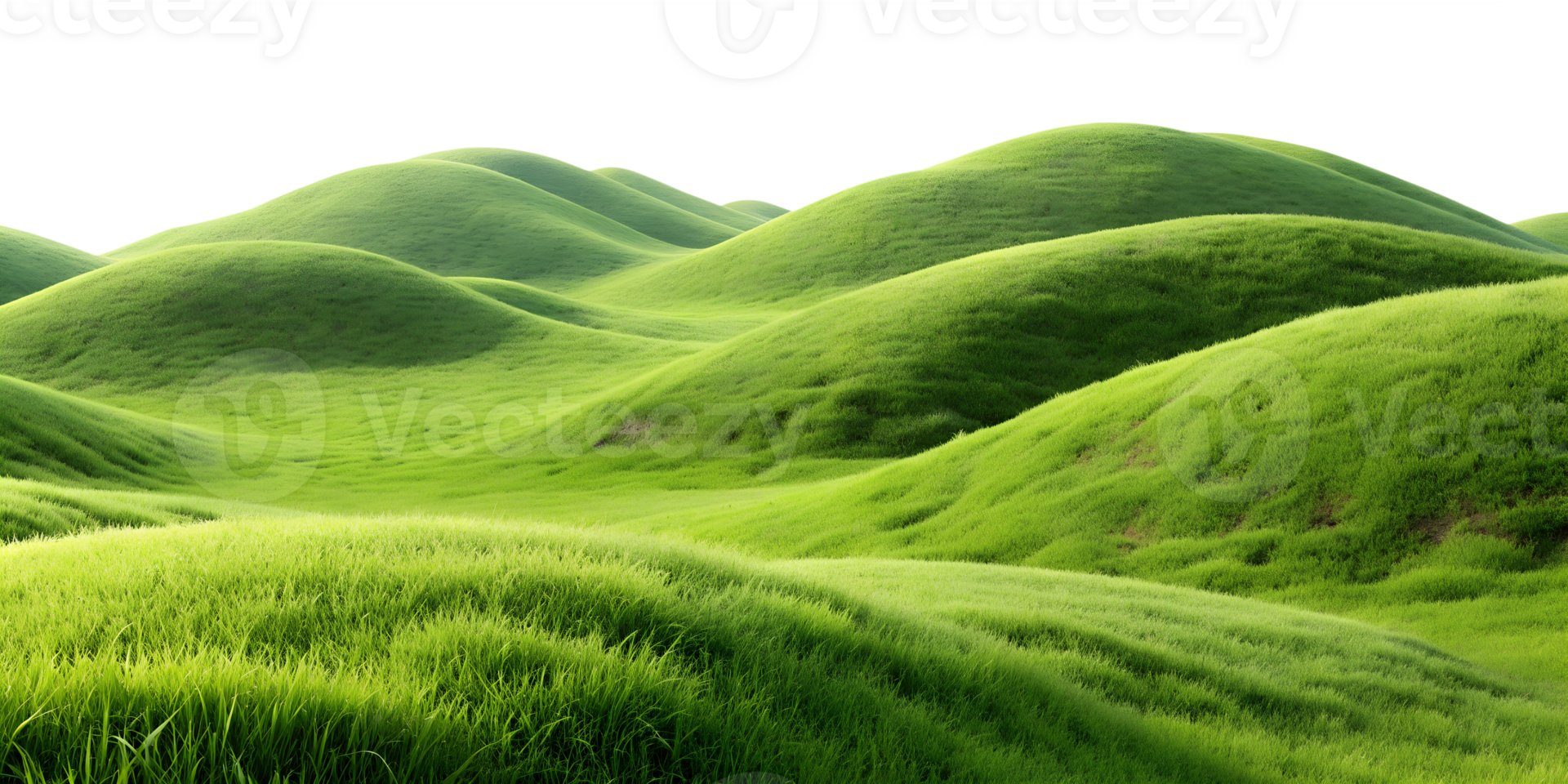 Rolling green hills with lush grass, isolated against transparent background png