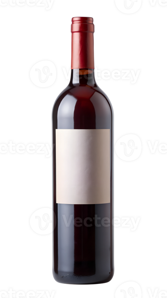 Red wine bottle with blank label, isolated against transparent background png