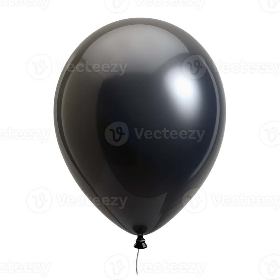 Black balloon floating with glossy finish, isolated on transparent background png
