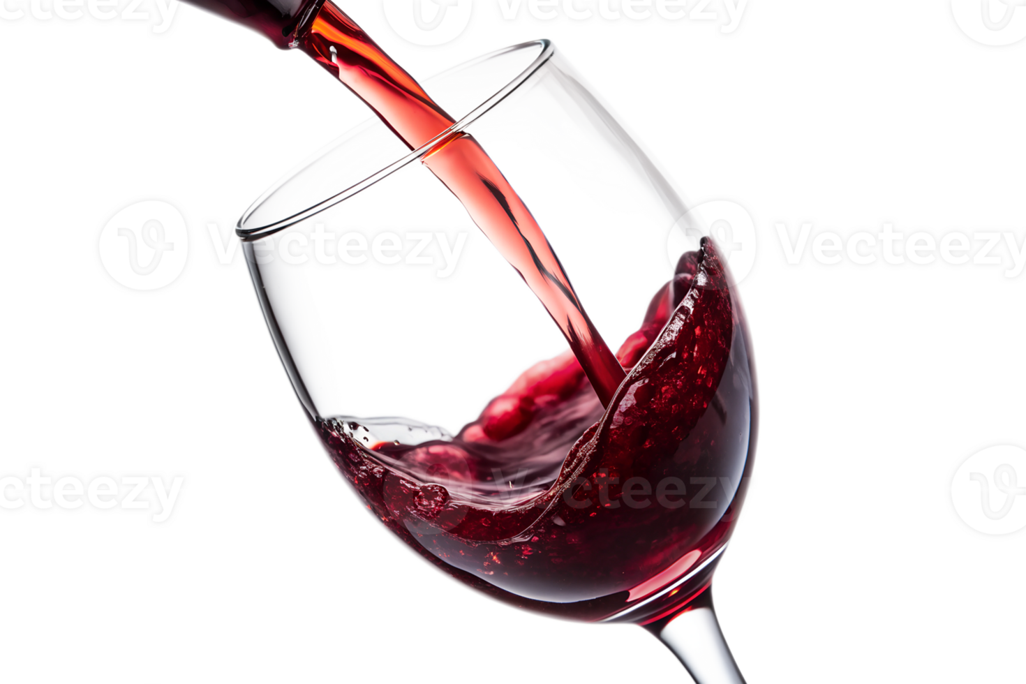 Close-up of red wine pouring, isolated against transparent background png