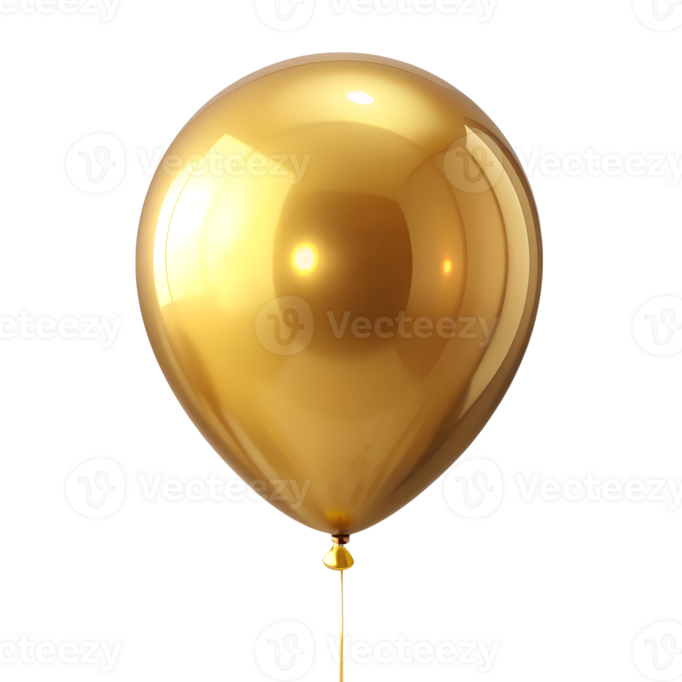 Gold balloon with shiny metallic finish, isolated on transparent background png