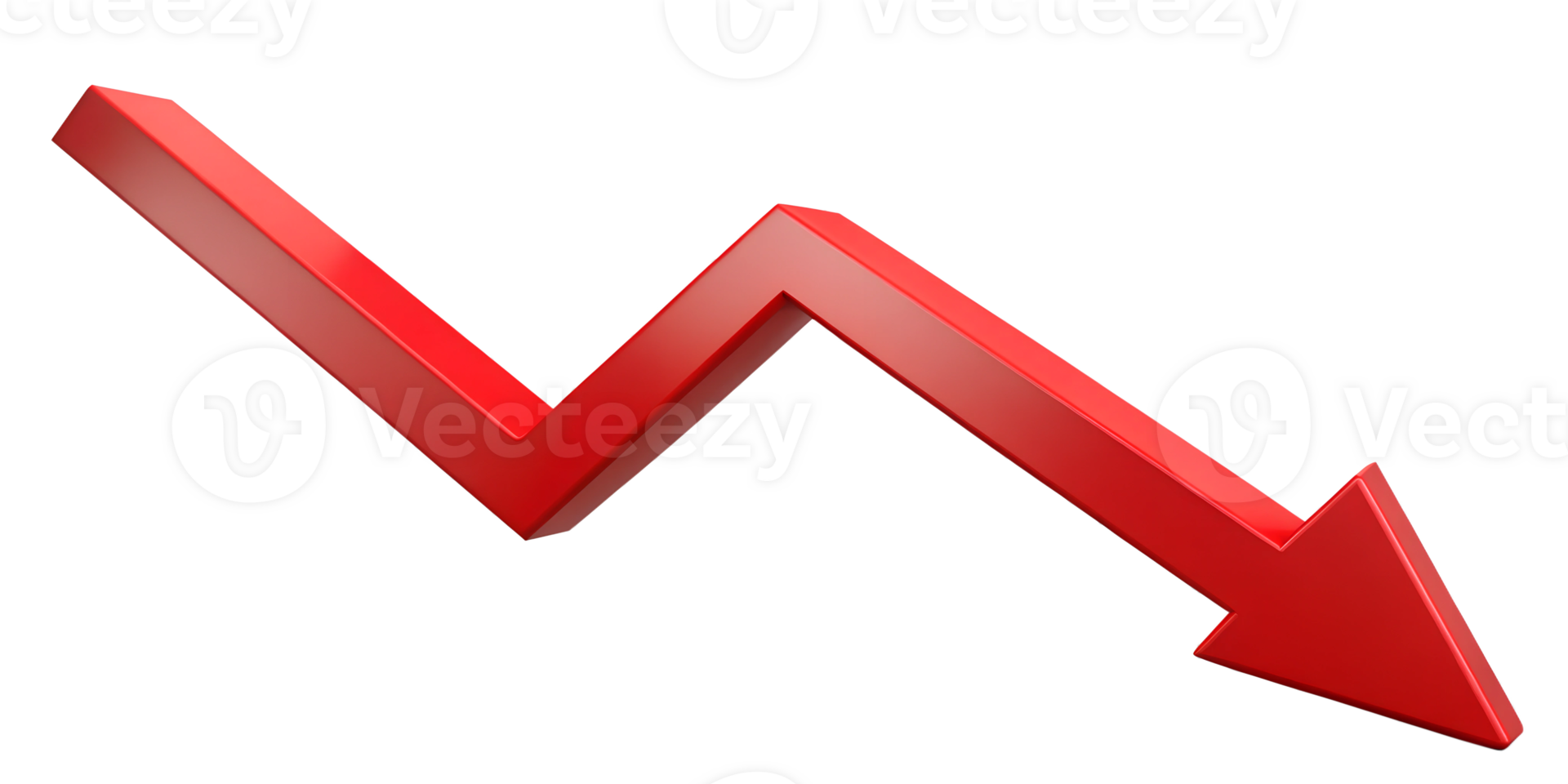 Red downward arrow graph, isolated against transparent background png