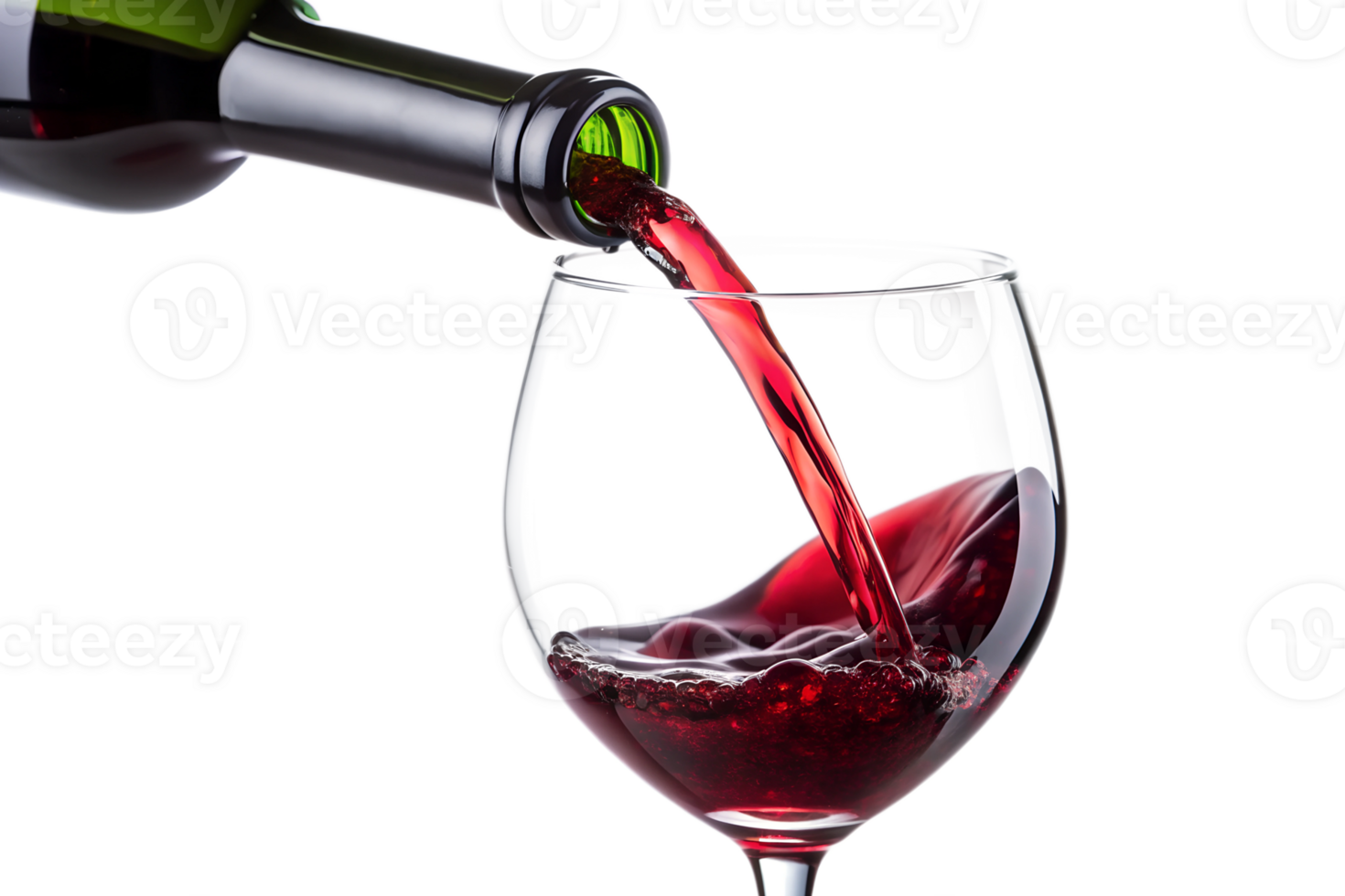 Red wine being poured into glass, isolated against transparent background png