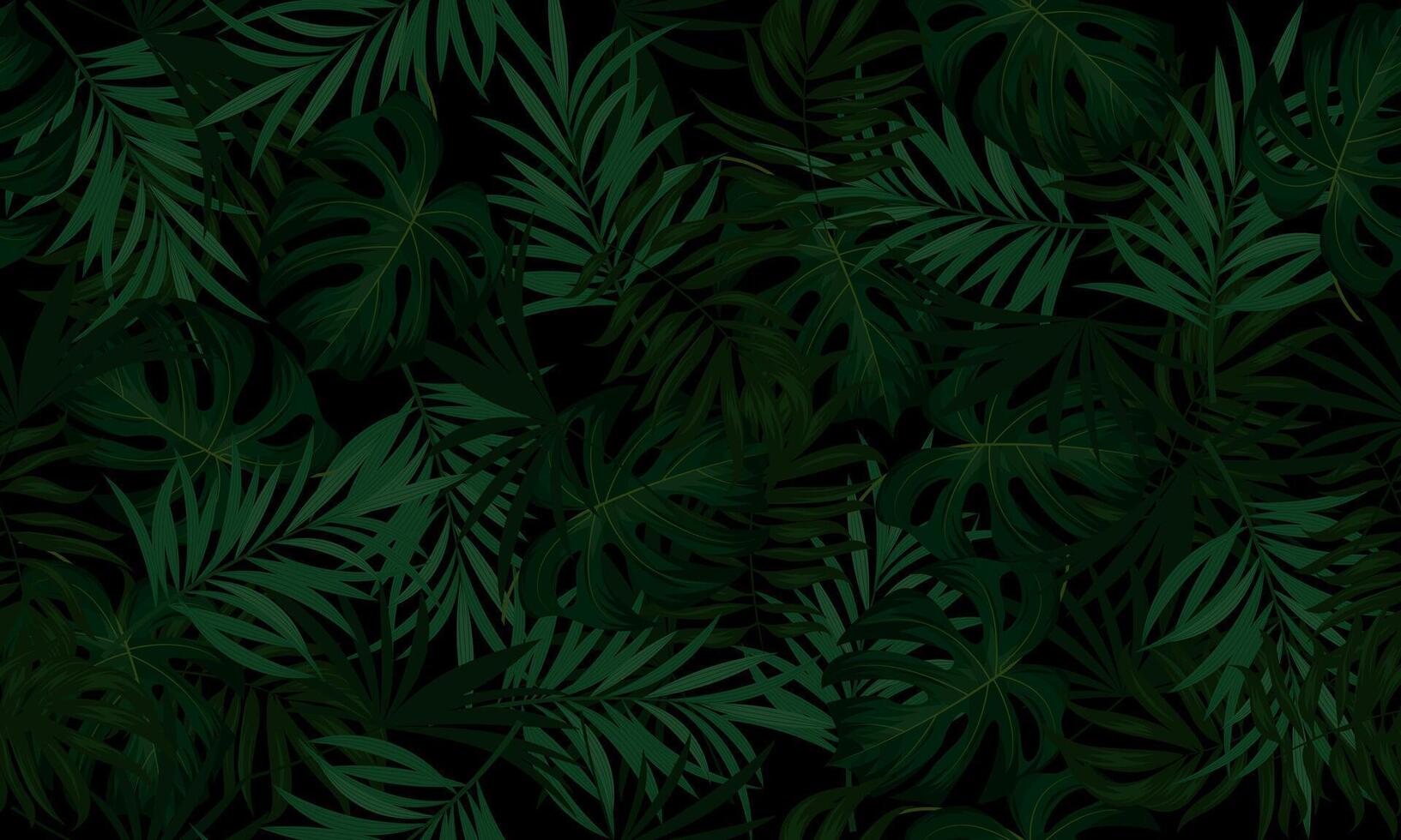 botanical green leaves seamless pattern. exotic tropical dark background. vector