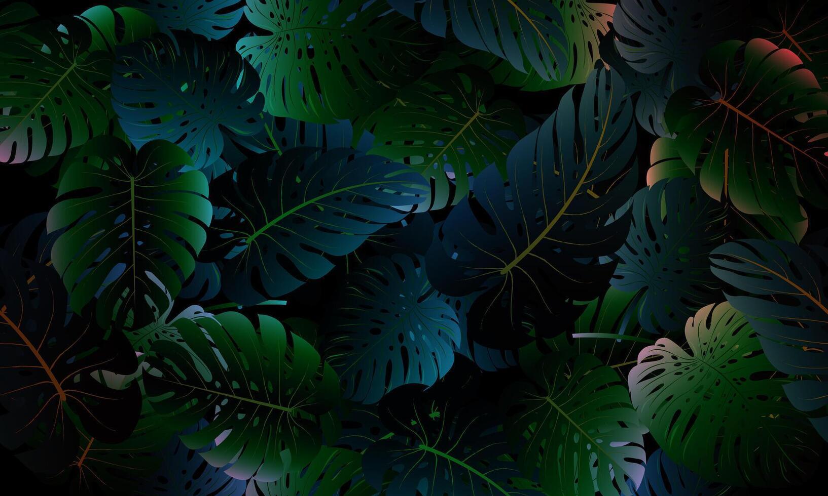 artistic seamless green leaves pattern dark background. vector