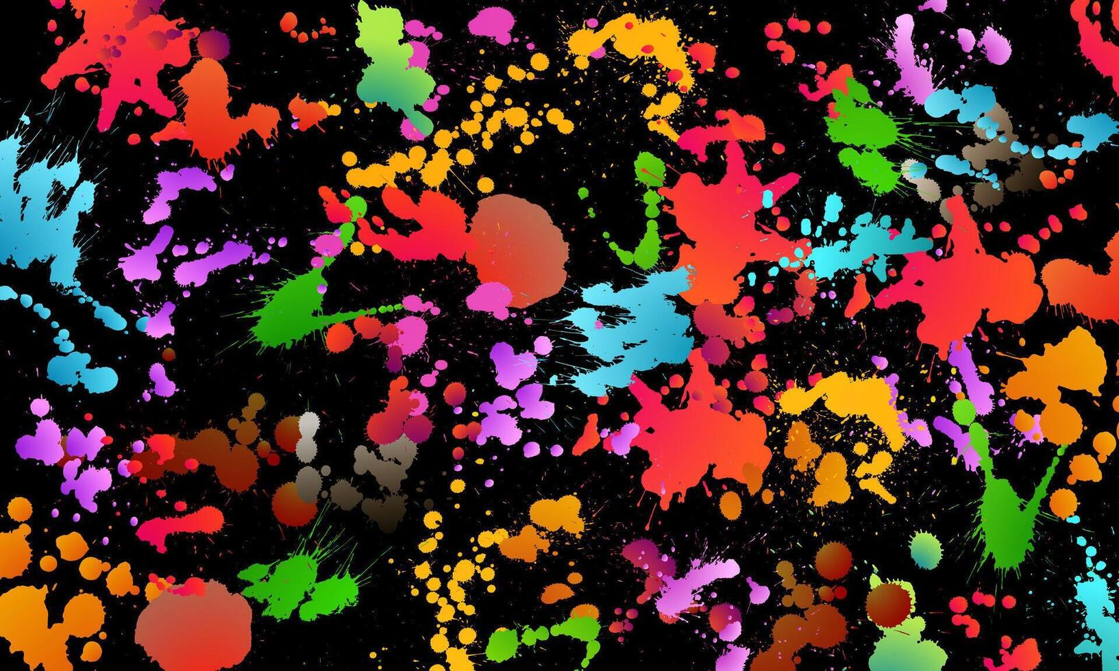 colorful spots and sprays on black background. paint. vector
