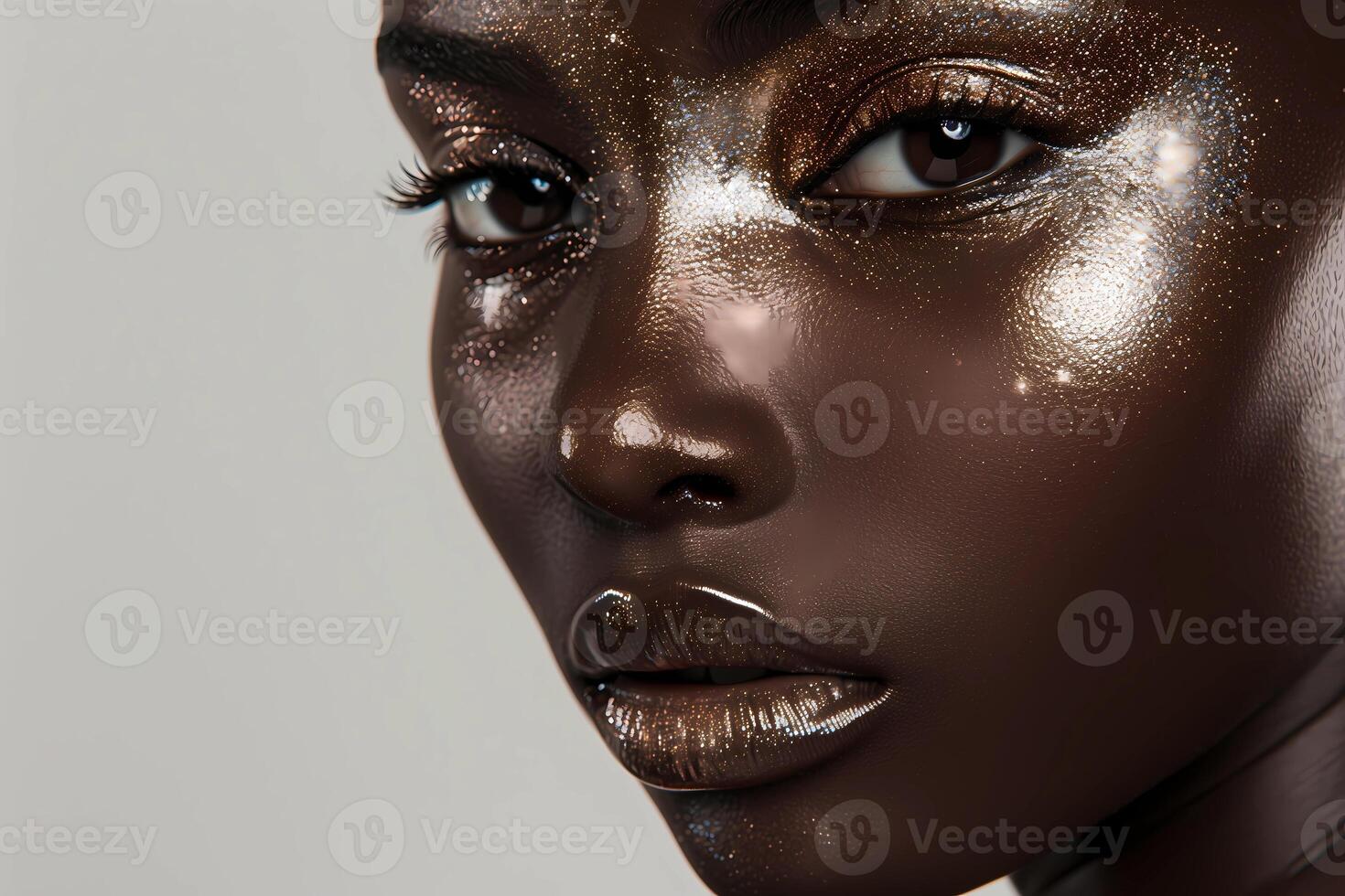 Black woman, beauty and skincare face portrait for essential beauty, beauty treatments, spa, facial or hair care cosmetics advertising. Healthy, beautiful and assertive model with curly hair shine. photo
