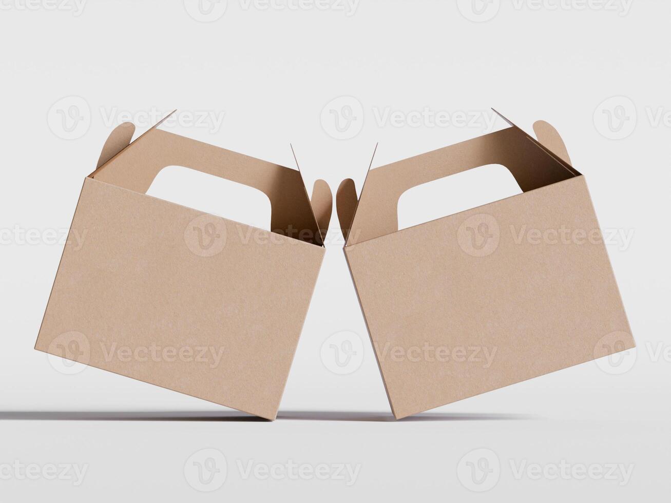 Cartoon cardboard boxes. Carton delivery boxes, open and closed shipping package with fragile signs, parcel delivery boxes photo