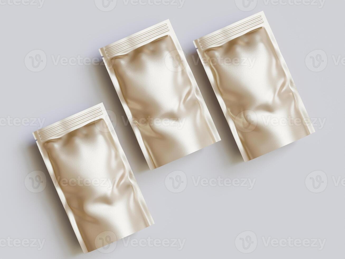 Blank aluminium foil plastic pouch bag sachet packaging mockup isolated on white background with clipping path photo